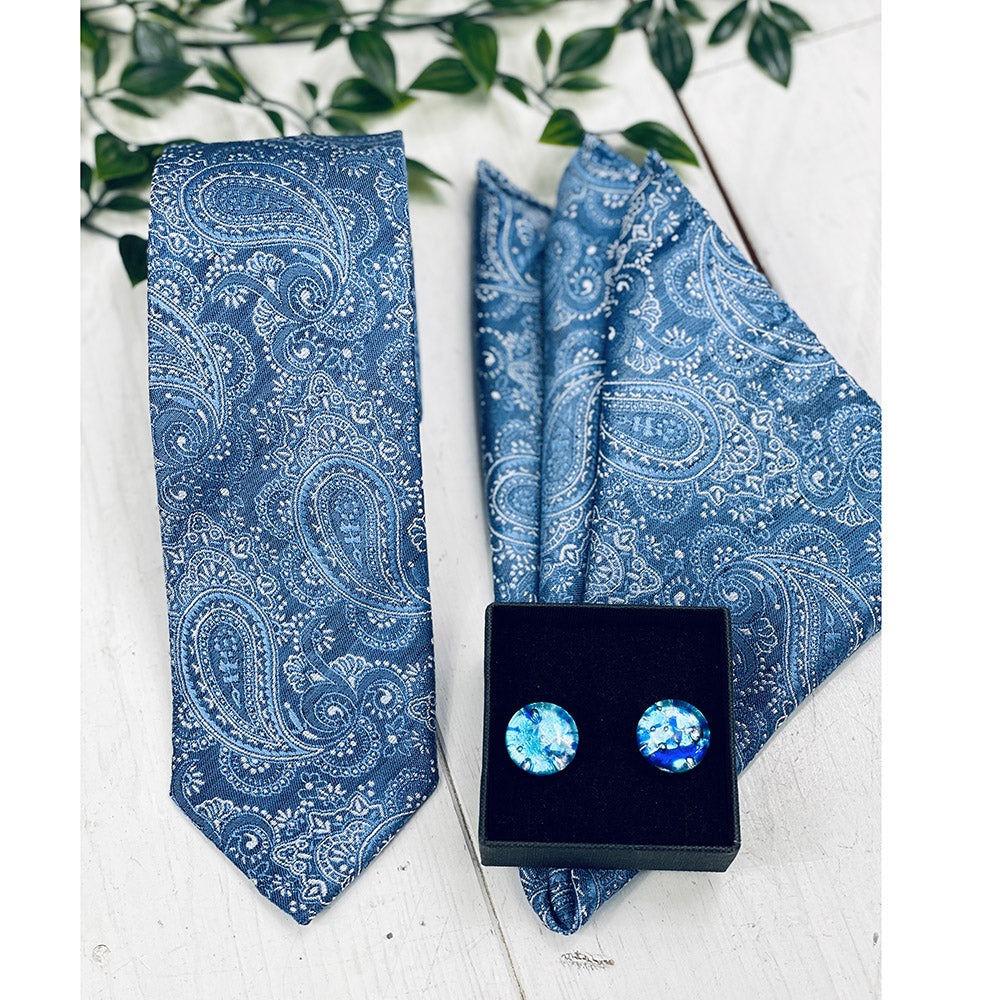 Blue paisley-patterned silk tie ⎪ Giorgio Redaelli