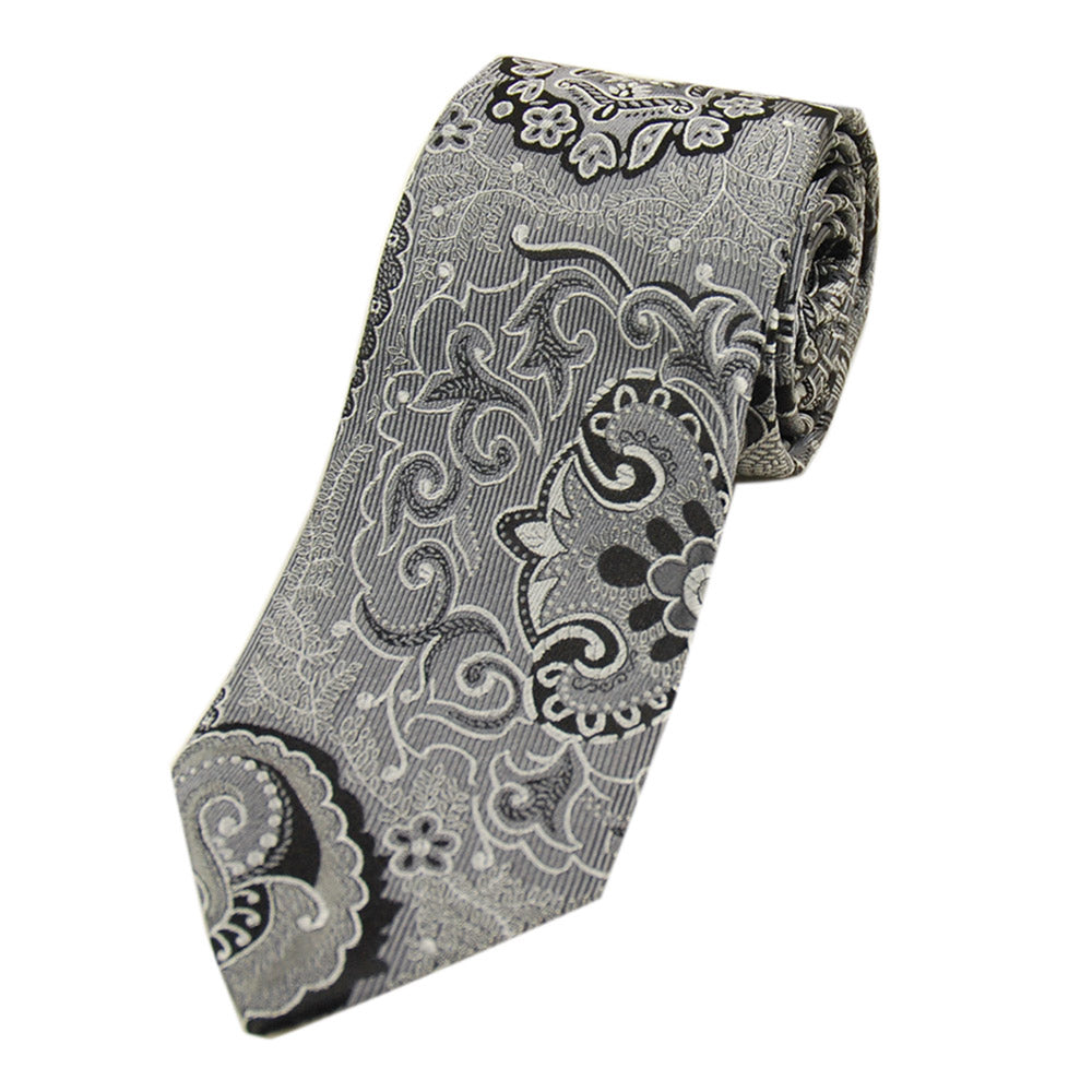Silbergraue festliche gemusterte Seidenkrawatte⎪Giorgio Redaelli