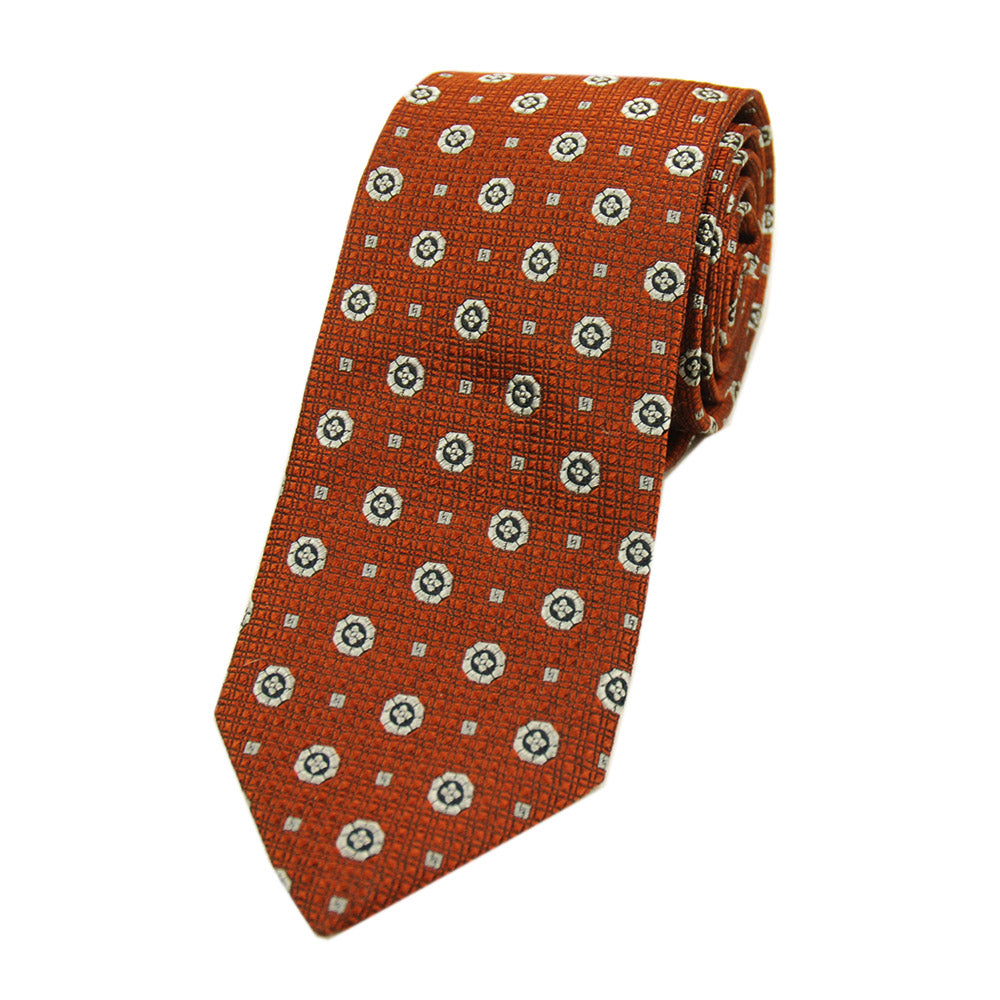 Tummanoranssi gemusterte Seidenkrawatte⎪Giorgio Redaelli