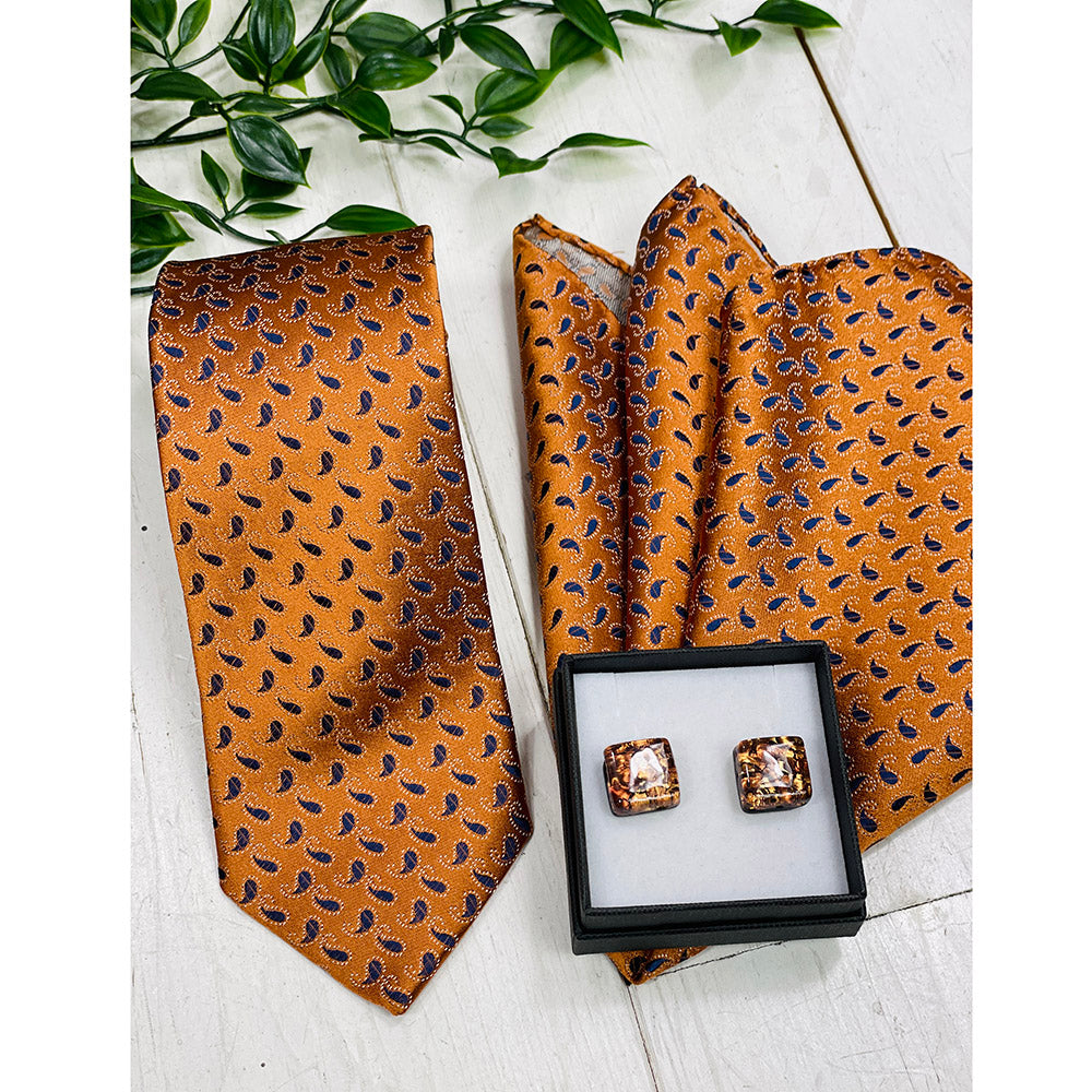 Orange silk tie with paisley pattern⎪ Giorgio Redaelli