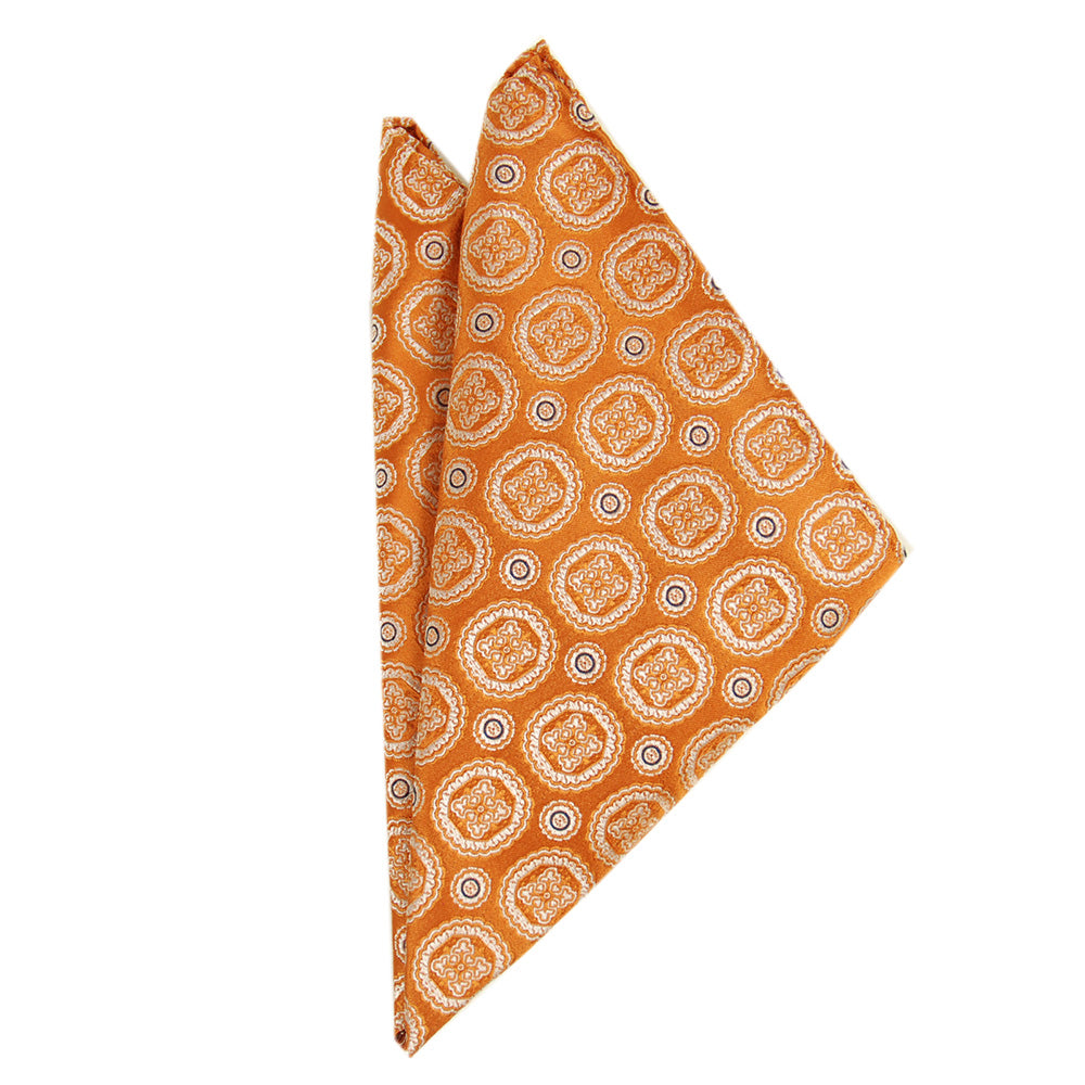 Dark blue pocket square with orange pattern⎪ Giorgio Redaelli