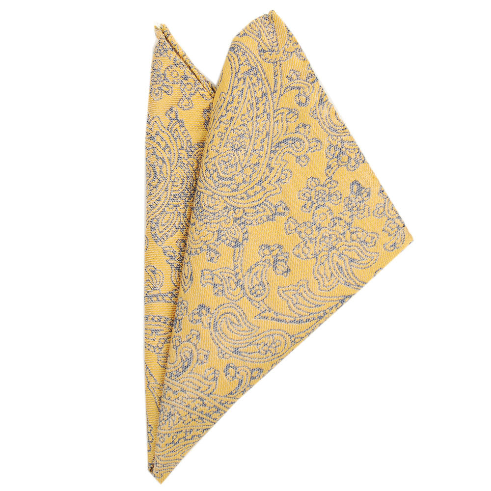 Festive blue / gold patterned pocket square⎪ Giorgio Redaelli