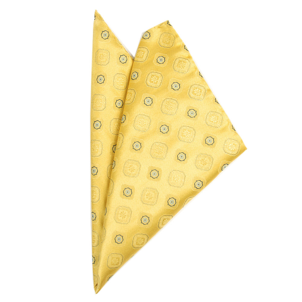 Festive blue / gold patterned pocket square⎪ Giorgio Redaelli