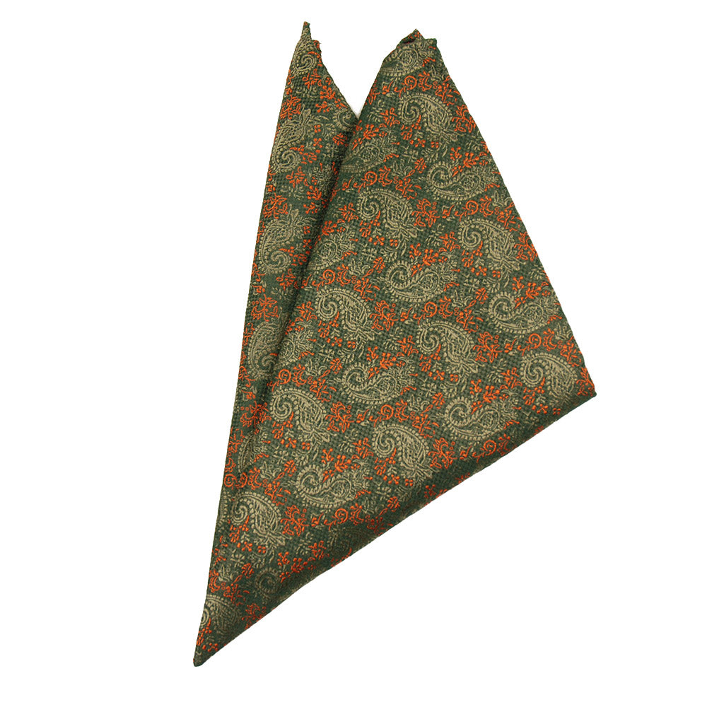 Olivgrün / Orange Paisley Einstecktuch ⎪ Giorgio Redaelli
