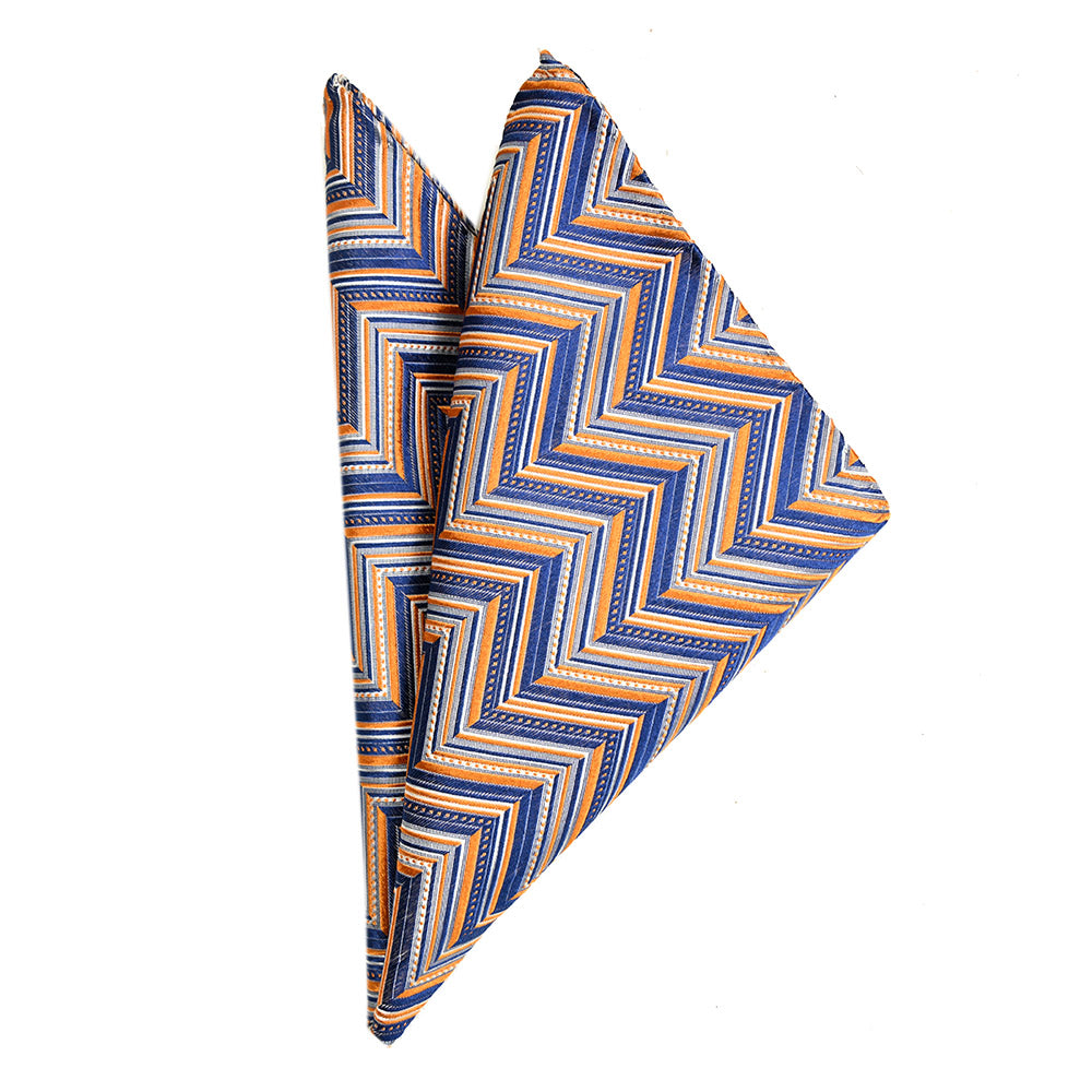 Orange / Dark blue chevron-pattern pocket square | Giorgio Redaelli