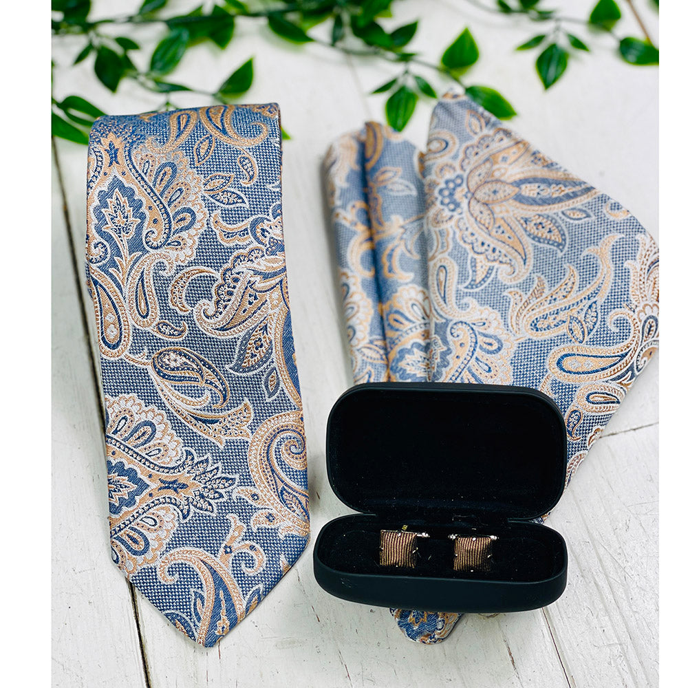 Navy / Beige paisley-pattern pocket square | Giorgio Redaelli
