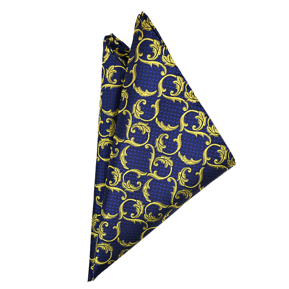 Dark blue pocket square with yellow pattern | Giorgio Redaelli