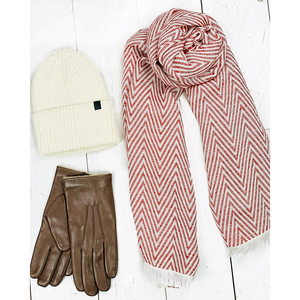 Red-orange herringbone patterned scarf⎪Bojua