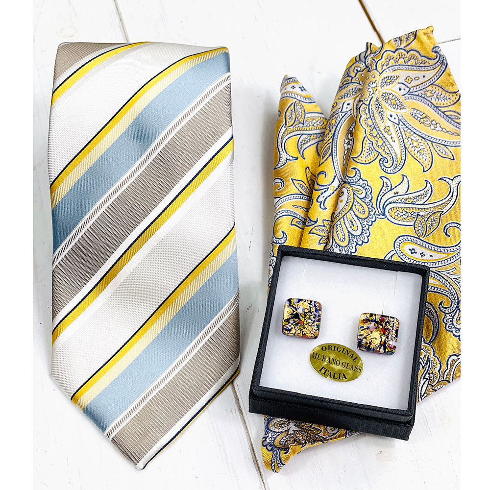 Yellow patterned pocket square⎪ Giorgio Redaelli