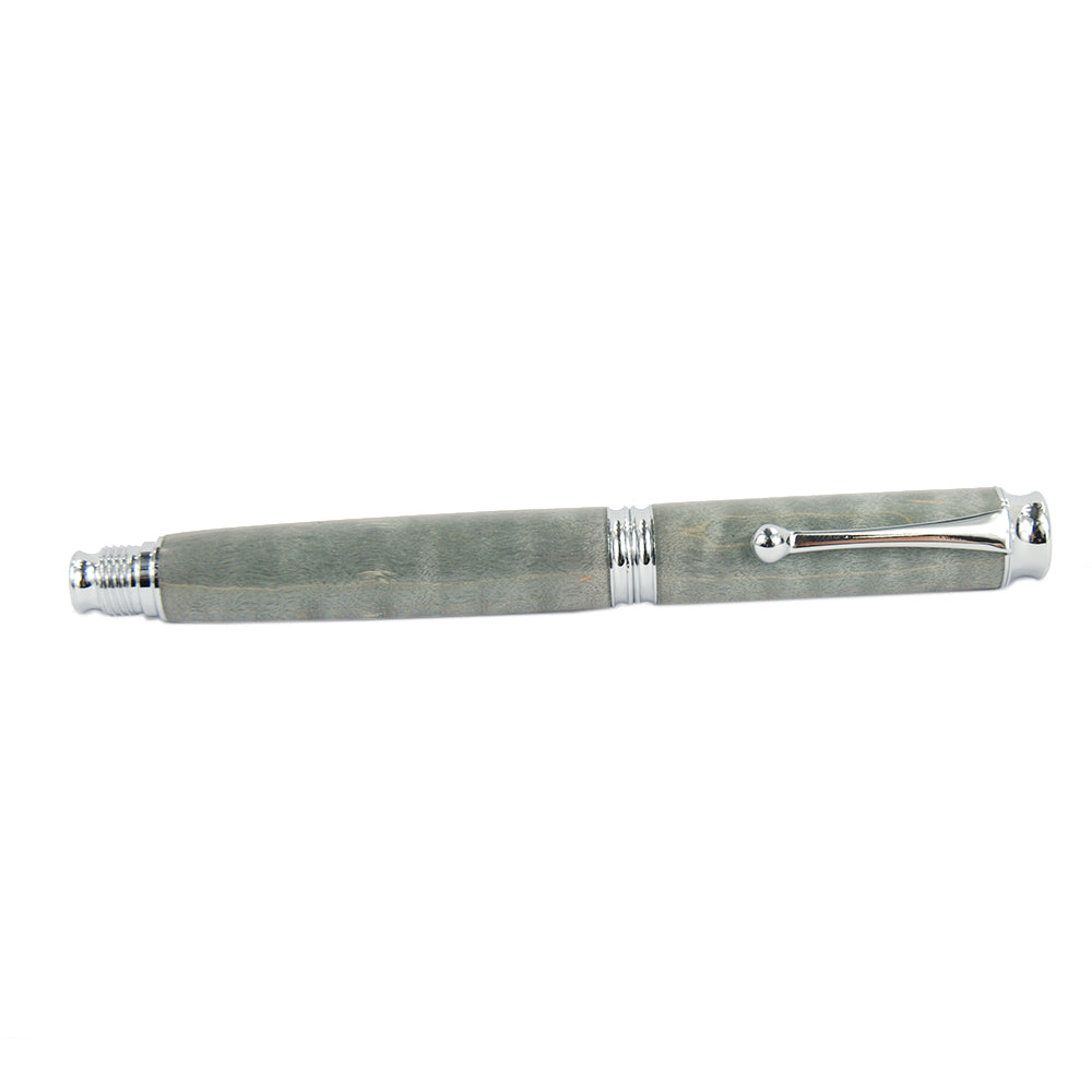 Träfylld bläckpenna ⎪ Flammande lönn ⎪ Silver ⎪ James Gilbert