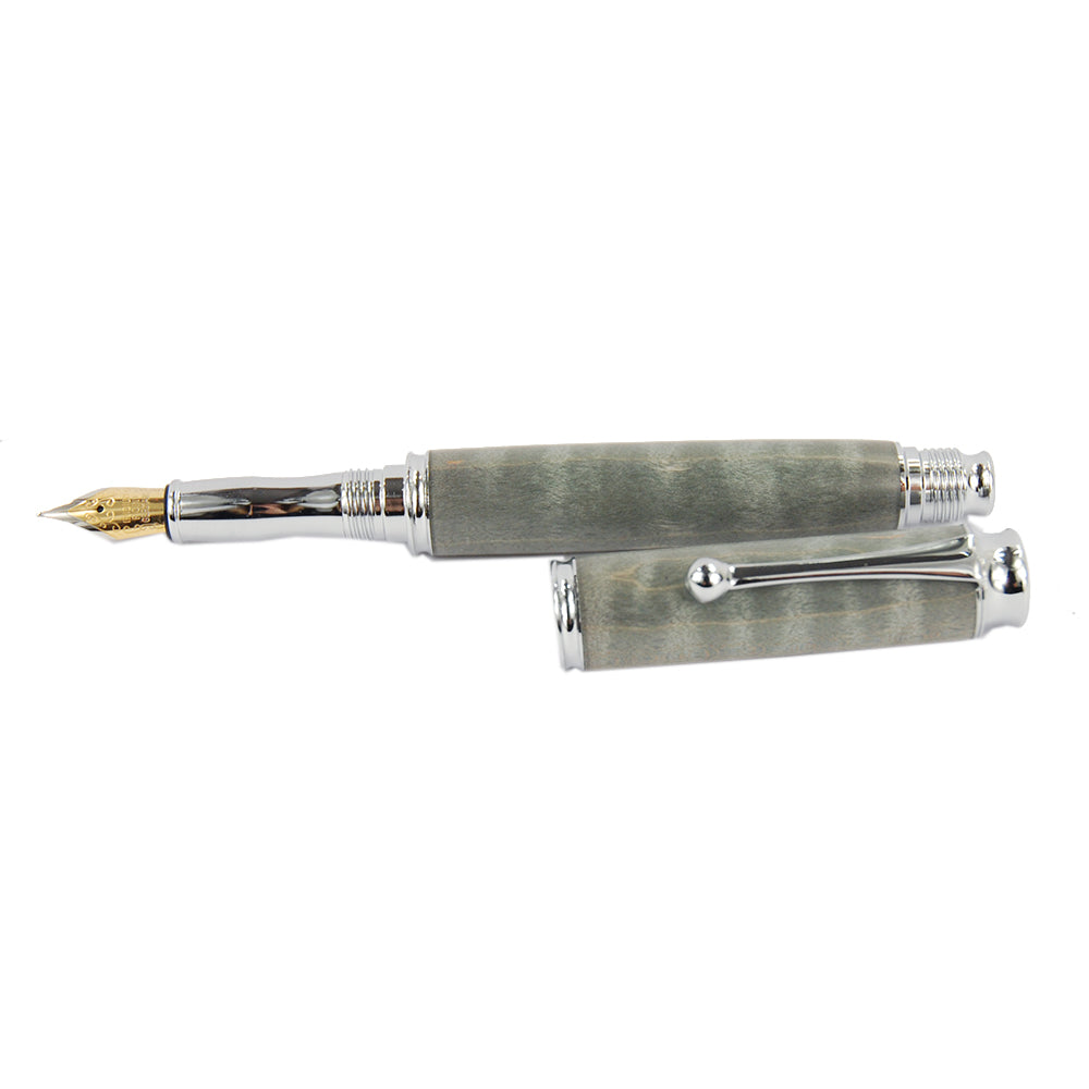 Träfylld bläckpenna ⎪ Flammande lönn ⎪ Silver ⎪ James Gilbert