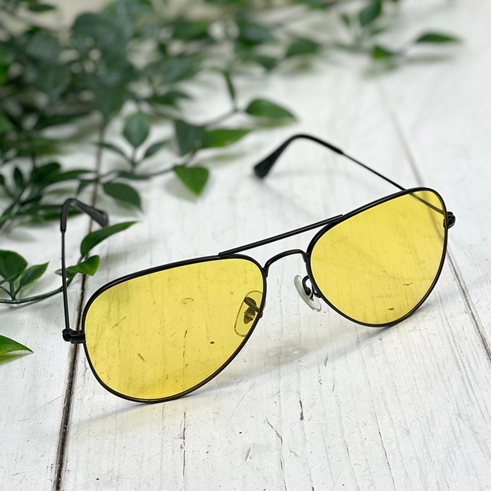 Black pilot sunglasses with yellow lens ⎪ Classic Inspired ⎪ JohNocera