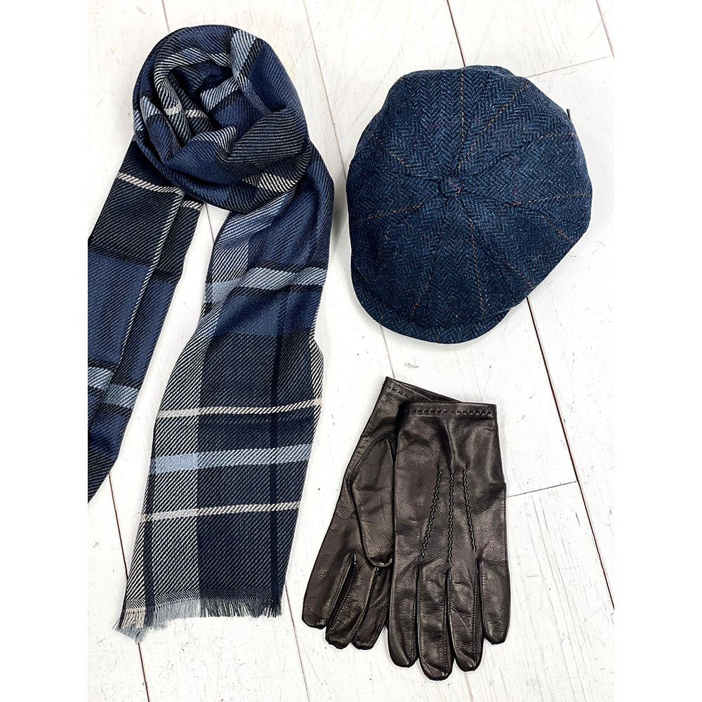 Tummansininen ruudullinen flat cap⎪ Driving 34 ⎪ Mucros Weavers