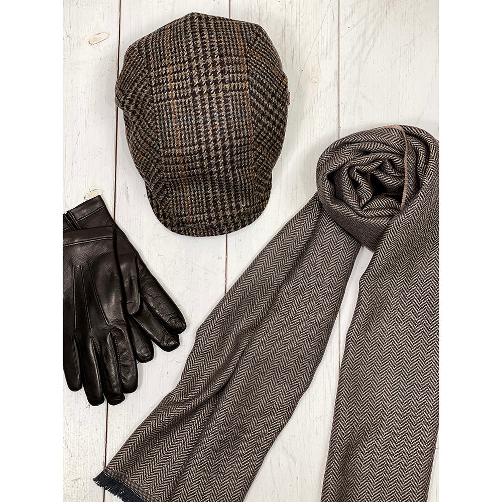 Brown herringbone wool scarf⎪ Antartide