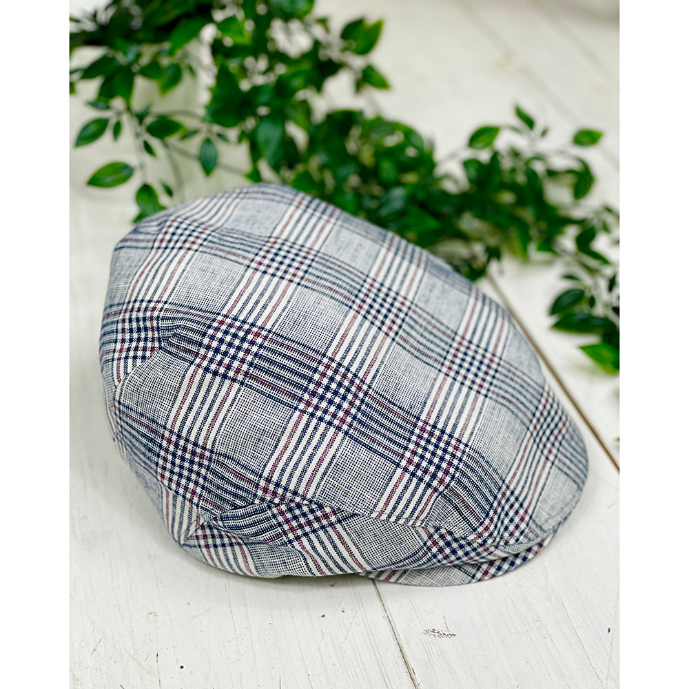 Ruudullinen pellava flat cap⎪ Trinity 4⎪ Mucros Weavers
