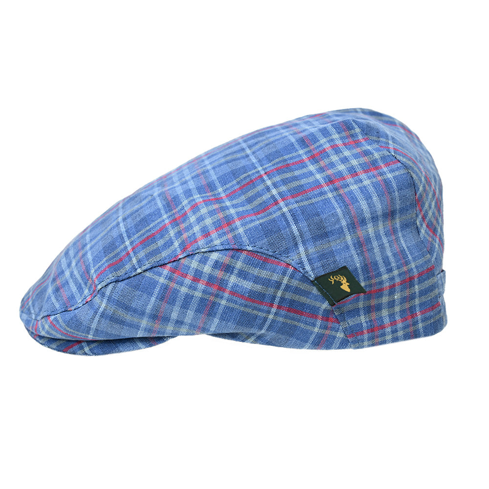 Checked blue linen flat cap ⎪ Trinity 7 ⎪ Mucros Weavers