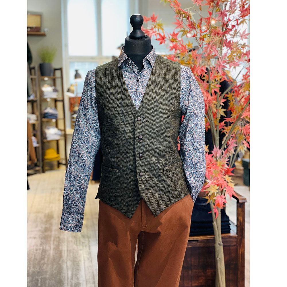 Tummanvihreä ruudullinen tweed- liivi ⎪ Mucros Weavers