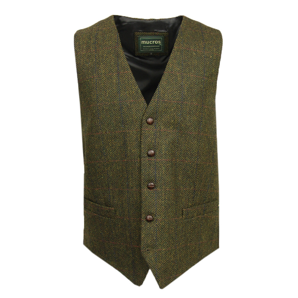 Tummanvihreä ruudullinen tweed- liivi ⎪ Mucros Weavers