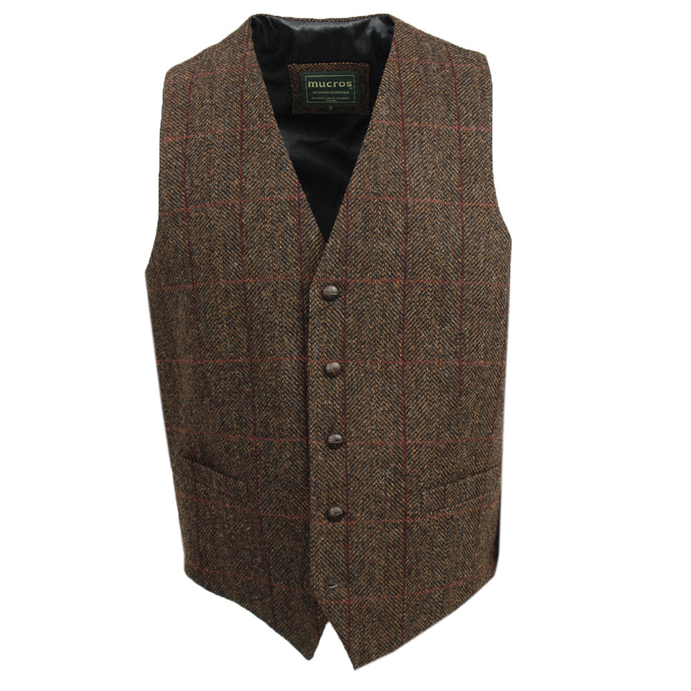 Ruskea ruudullinen tweed- liivi ⎪ Mucros Weavers