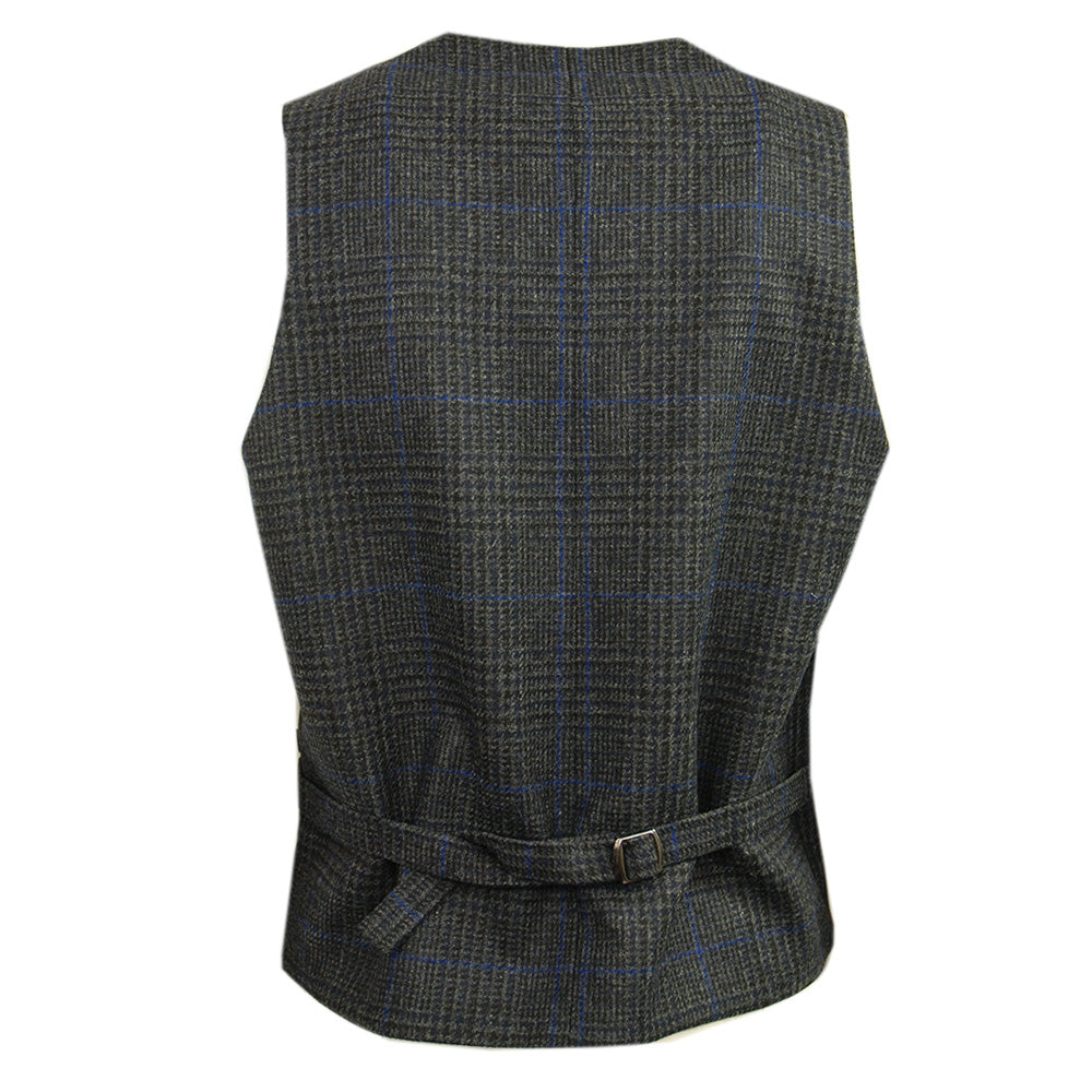 Tummanharmaa ruudullinen tweed- liivi ⎪ Mucros Weavers