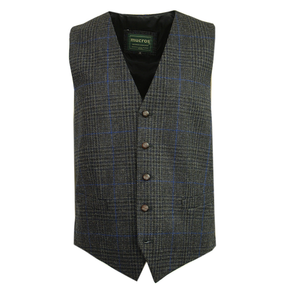 Tummanharmaa ruudullinen tweed- liivi ⎪ Mucros Weavers