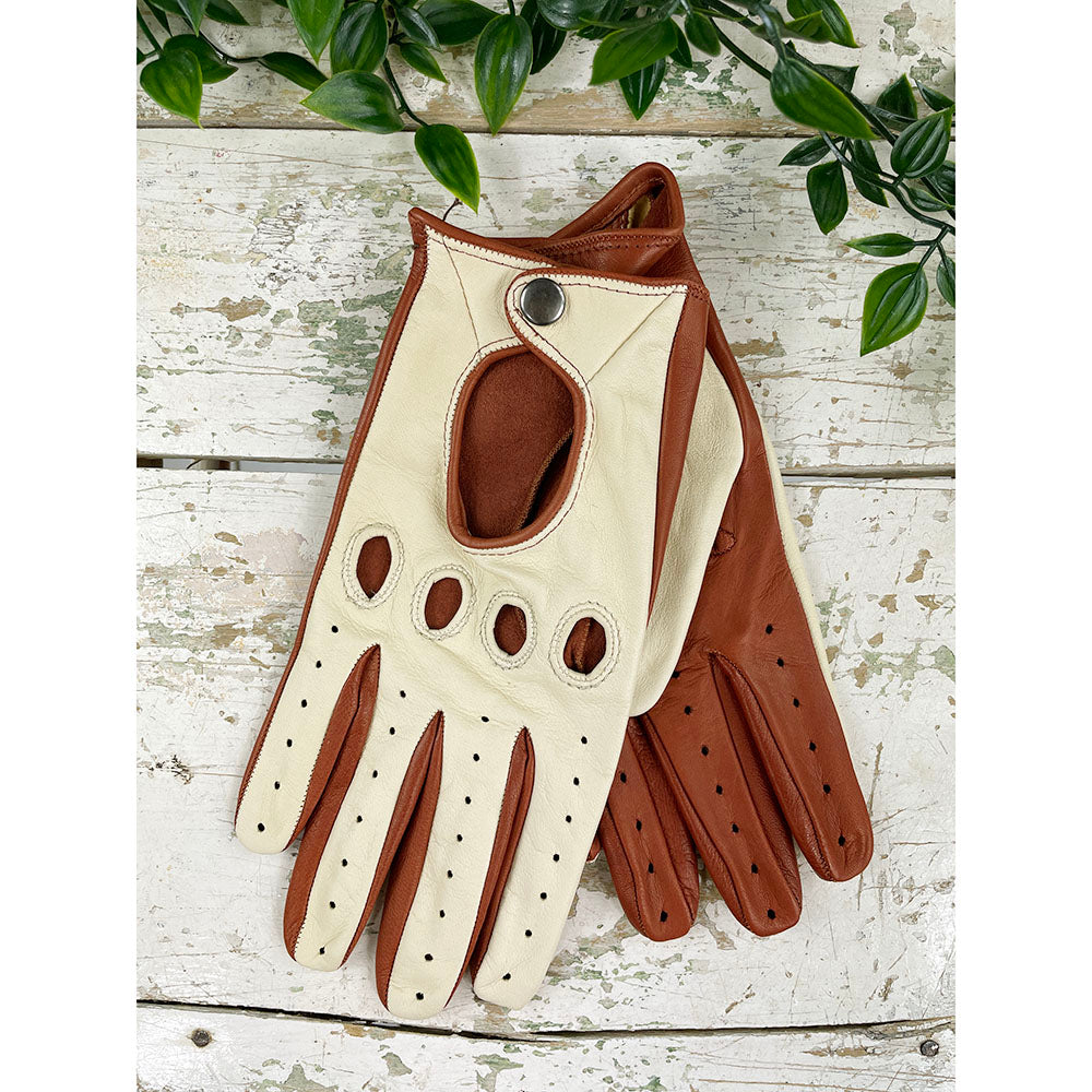 Kaksiväriset ajohanskat⎪ Beige / Ruskea ⎪Omega Gloves