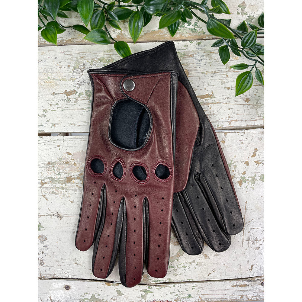 Zweifarbige Fahrhandschuhe⎪ Dunkelrot/Schwarz ⎪Omega Handschuhe