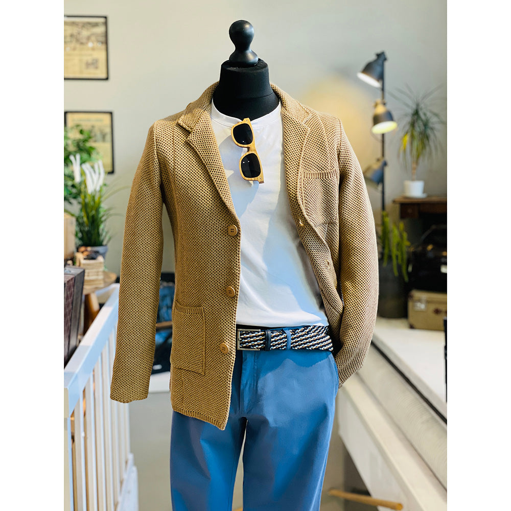 Light Brown Knit Blazer ⎪ Mantova Super Slim ⎪ Piero Gianchi