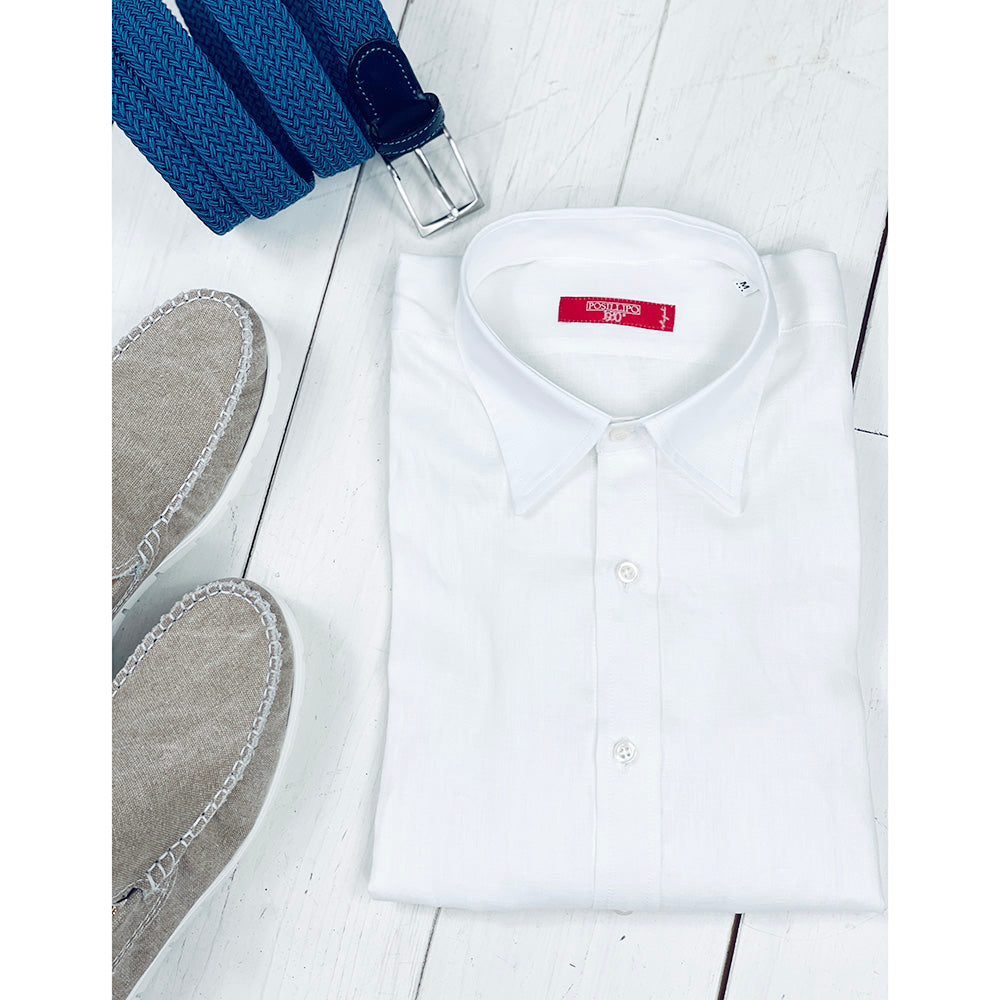 White short-sleeved linen shirt⎪ Posillipo