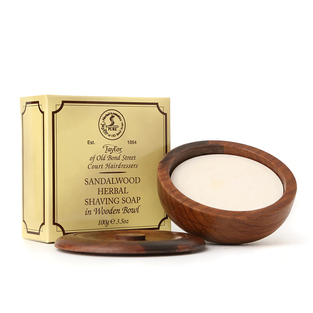 Sandalwood shaving soap in a wooden bowl ⎪ Taylor of Old Bond Street