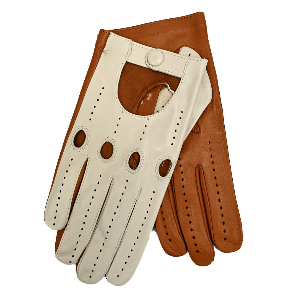 Zweifarbige Fahrhandschuhe Beige / Braun ⎪ Vincenzo ⎪ Parisi Gloves