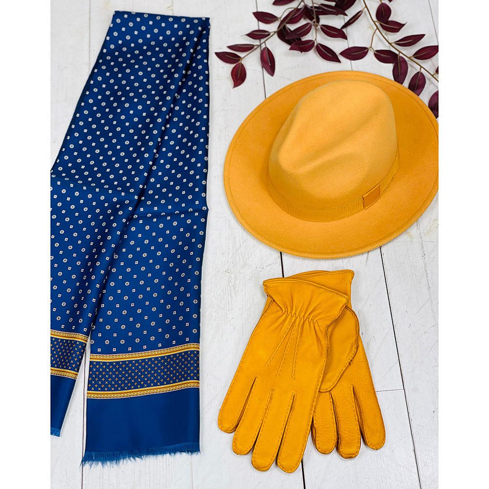 Dunkelblaues gemustertes Seidentuch mit Wollfutter ⎪ Giorgio Redaelli