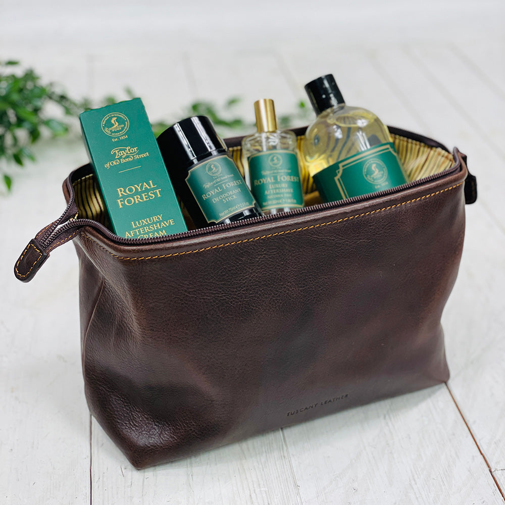 Stor mörkbrun matt läder necessär ⎪ Tuscany Leather