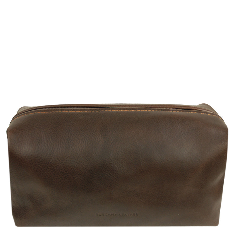 Stor mörkbrun matt läder necessär ⎪ Tuscany Leather