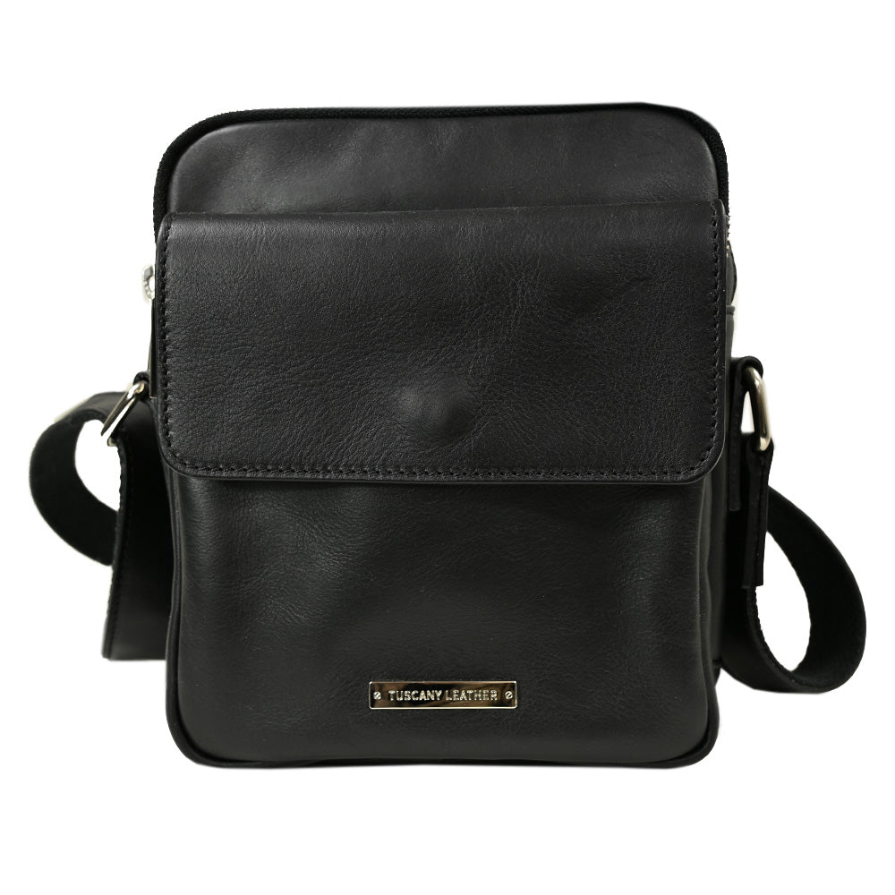 Small matte black leather messenger bag ⎪ Larry ⎪ Tuscany Leather