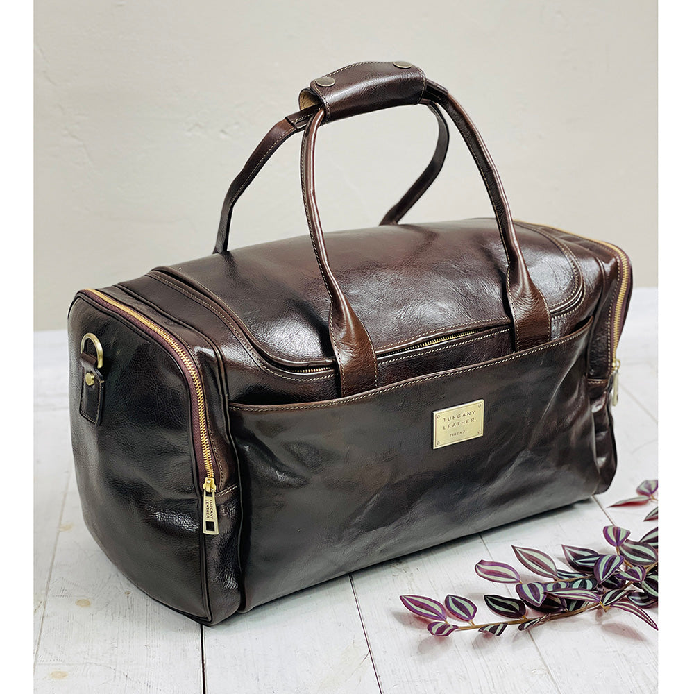 Dunkelbraune Ledertasche mit Seitentaschen⎪ TL