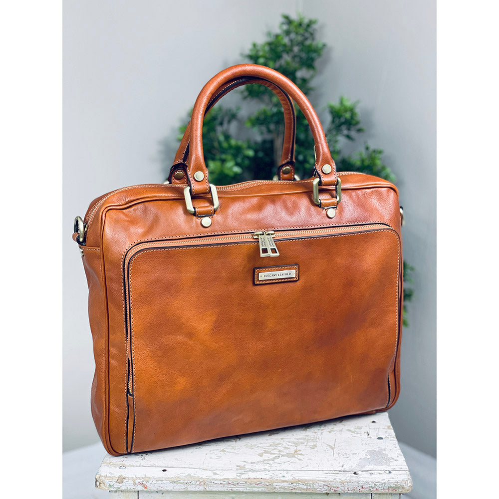 Large Light Brown Leather Briefcase 15.6" ⎪ Pisa ⎪ Tuscany Leather