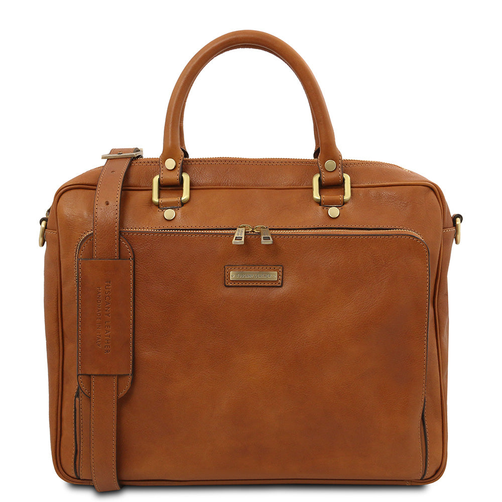 Large Light Brown Leather Briefcase 15.6" ⎪ Pisa ⎪ Tuscany Leather