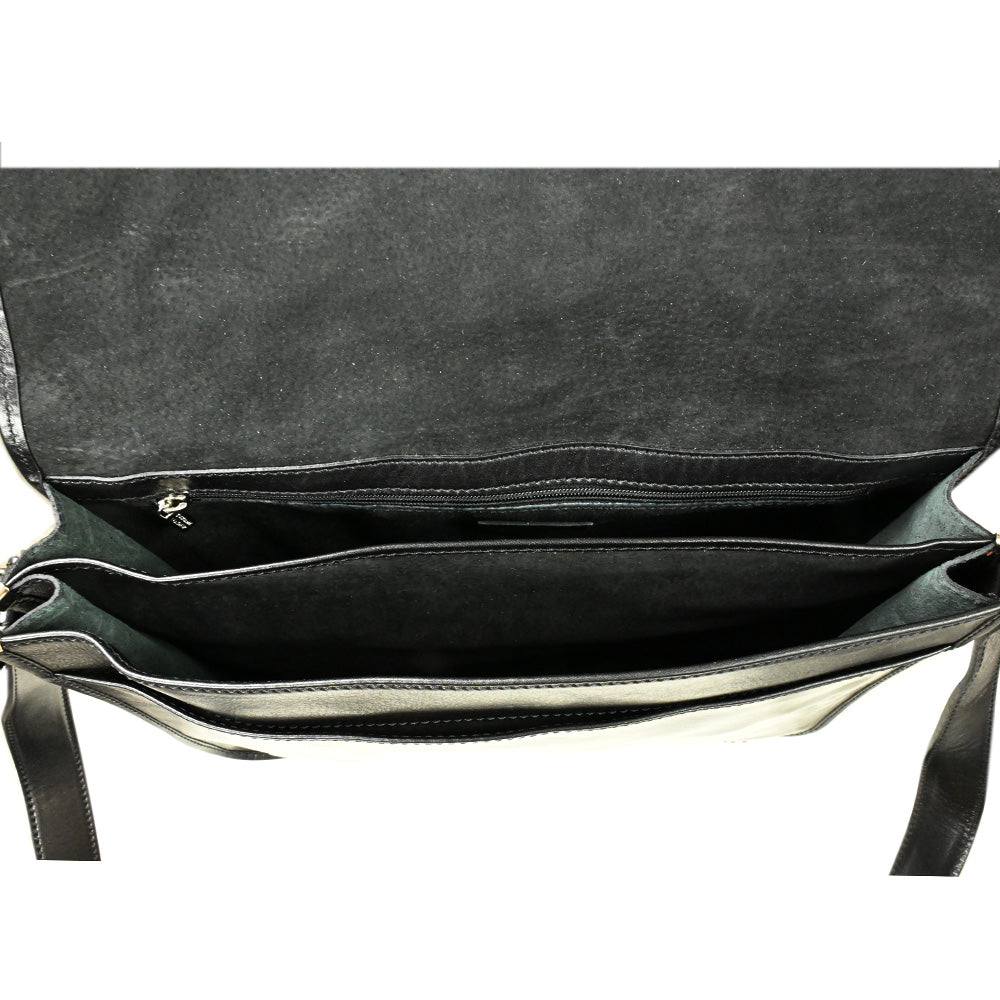 Large black messenger leather bag⎪ Tuscany Leather