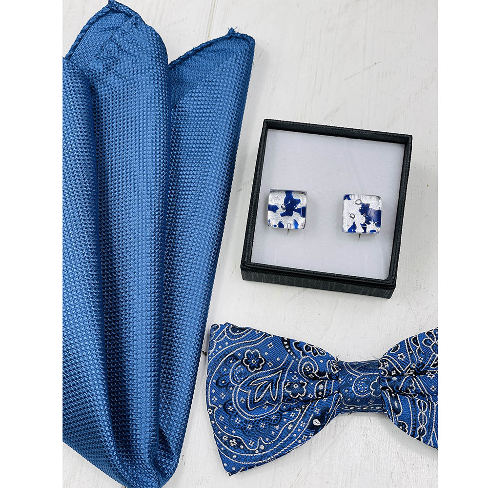 Blaue / Weiße Manschettenknöpfe aus Glas⎪ Tinti Matteo Venice