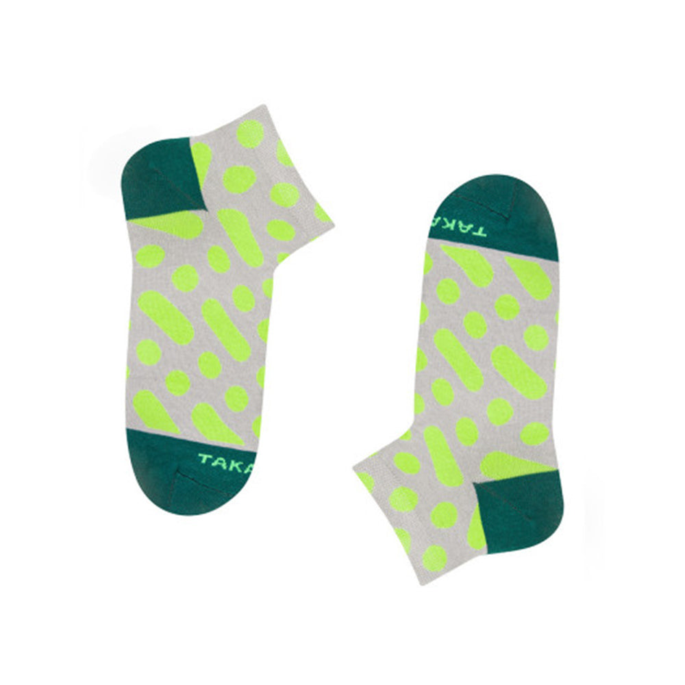 Graue Knöchelsocken mit grünem Muster⎪ N13M2⎪ Takapara