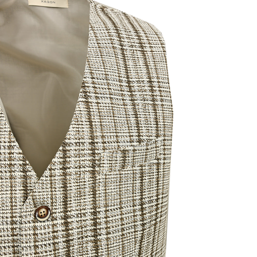 Brown / Beige Checked Waistcoat⎪ Savona ⎪ Xagon Man