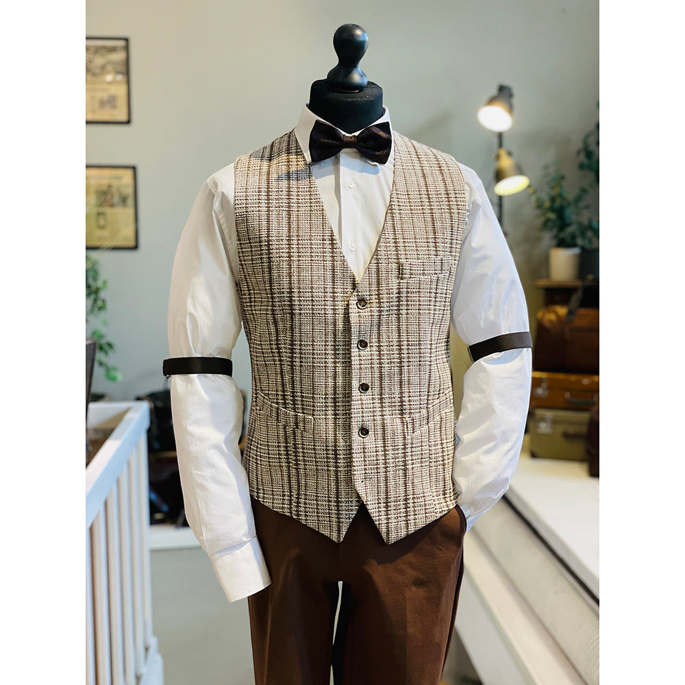Brown / Beige Checked Waistcoat⎪ Savona ⎪ Xagon Man