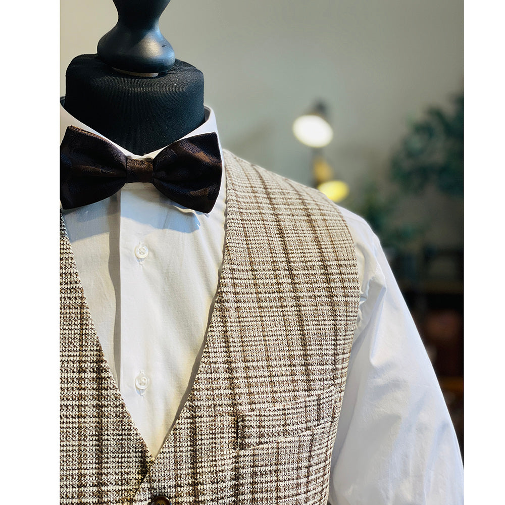 Brown / Beige Checked Waistcoat⎪ Savona ⎪ Xagon Man