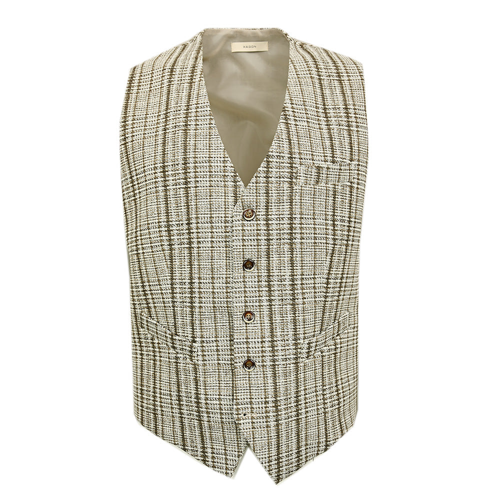 Brown / Beige Checked Waistcoat⎪ Savona ⎪ Xagon Man