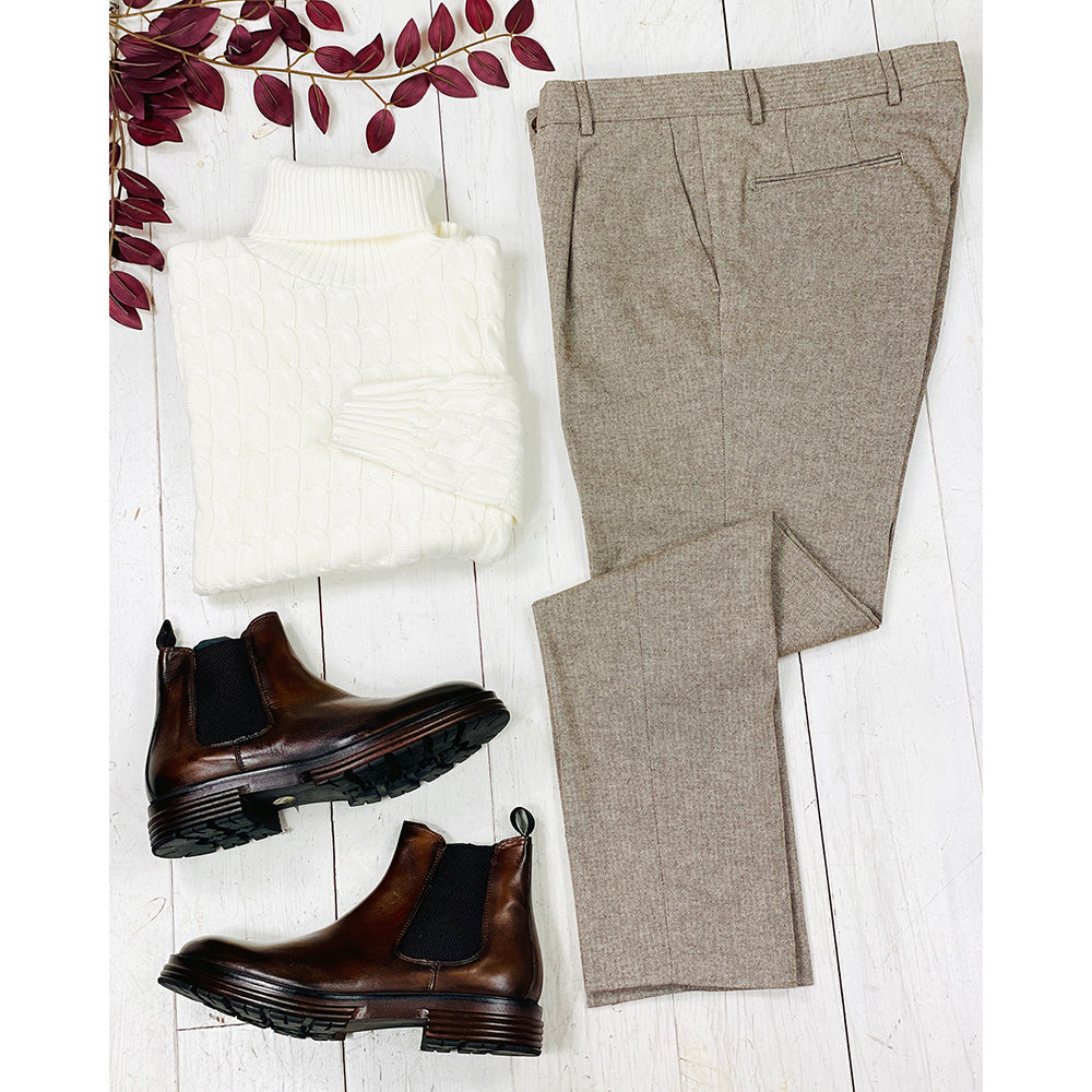 Vaaleanruskeat kalanruotokuvioiset housut ⎪ Herringbone ⎪ Xagon Man