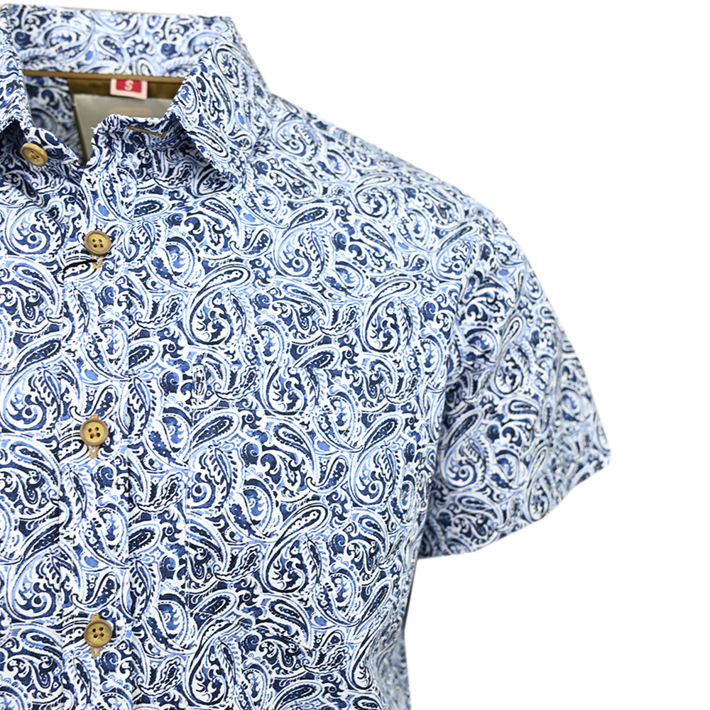 Short-sleeved collared shirt with a blue pattern ⎪ Regular Fit ⎪ Y.S. Original