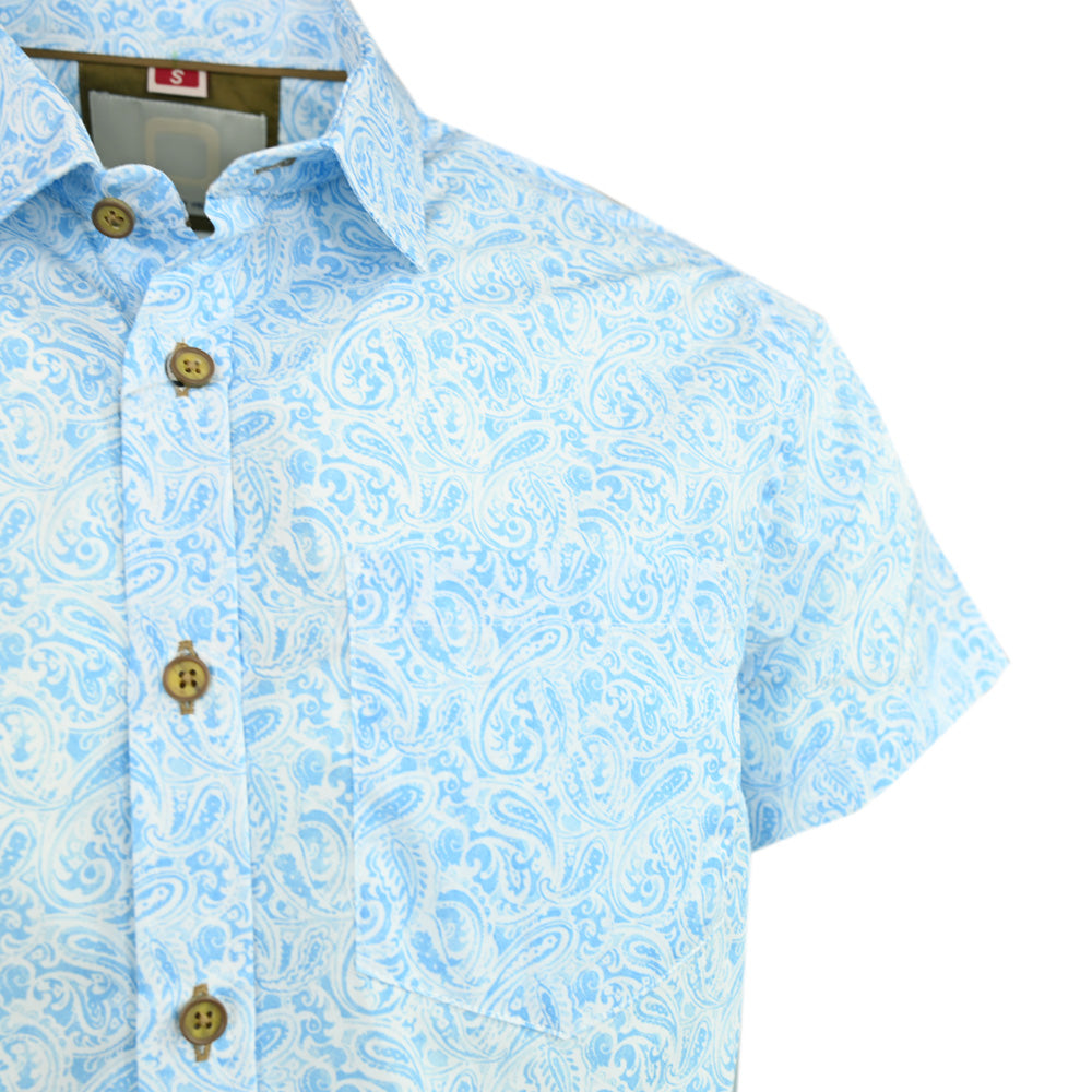 Short-Sleeved Collared Shirt with Light Blue Pattern ⎪ Regular Fit ⎪ Y.S. Original