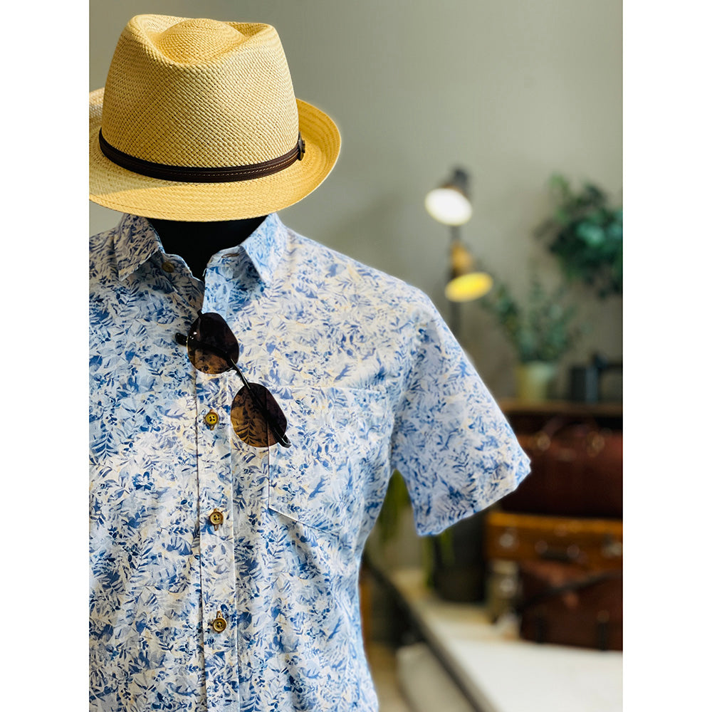 Kurzärmliges Hemd mit Kragen in blauem Muster ⎪ Regular Fit ⎪ Y.S. Original