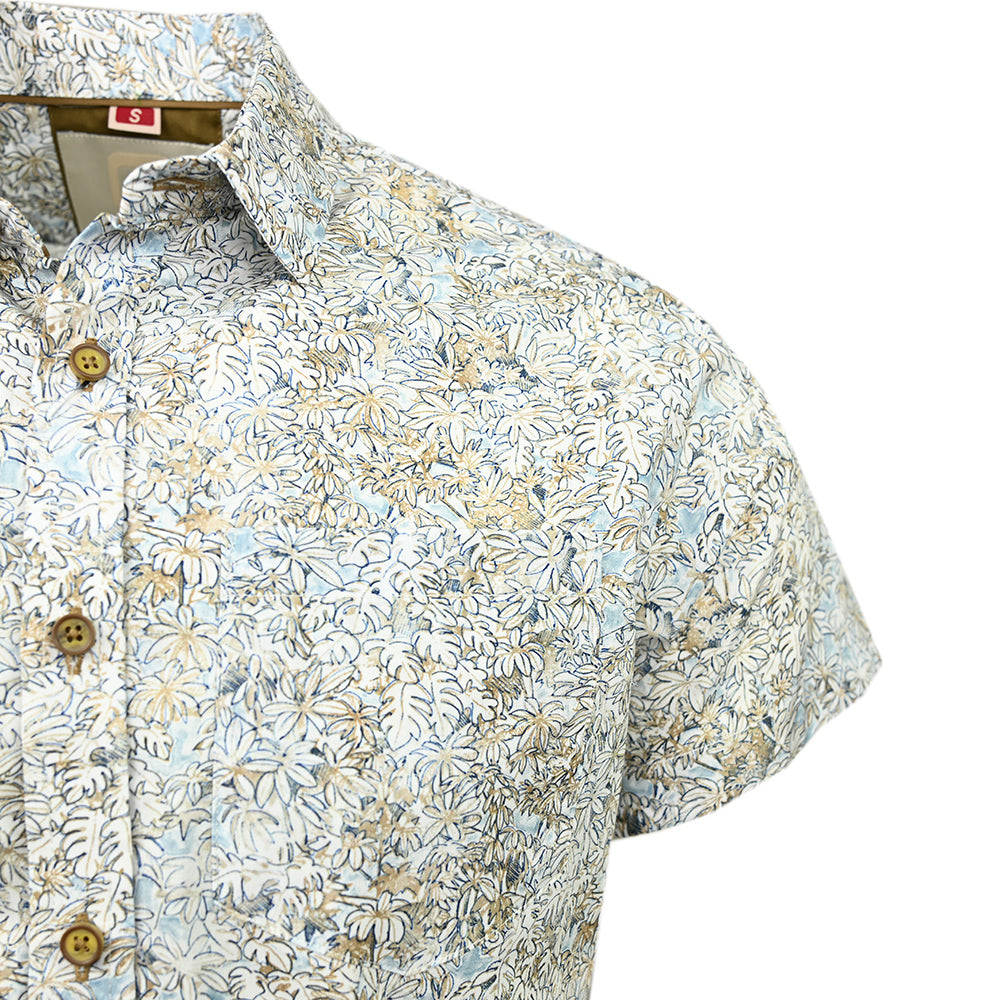 Short-sleeved beige patterned collared shirt ⎪ Regular Fit ⎪ Y.S. Original